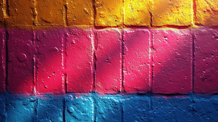 Colorful graffiti on a brick wall. Abstract background for design.の素材