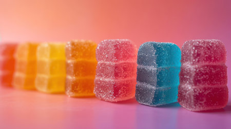 Colorful jelly candies on a pink background. Selective focus.の素材