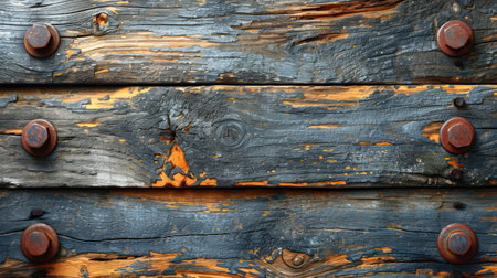 Wooden background with knots and nail holes, close-up.の素材