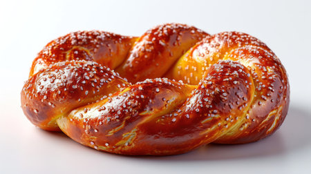 Bavarian pretzels with sesame seeds on white backgroundの素材