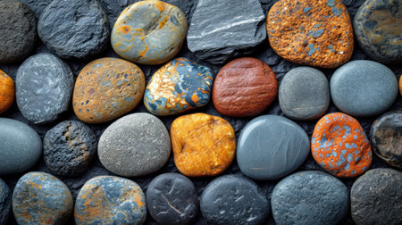 Colorful pebbles background. Colorful stones with pebbles.の素材