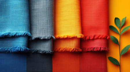 Colorful fabric as background, closeup. Textile industry conceptの素材