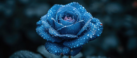 Beautiful blue rose with drops of dew on the petalsの素材