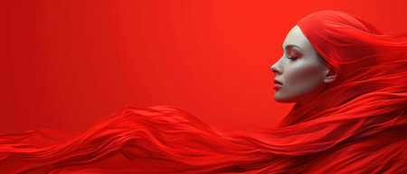 Beautiful woman with red cloth on red background. 3d renderingの素材