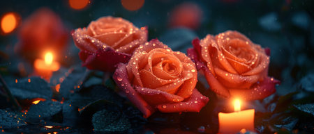 Beautiful red roses on dark background with bokeh effect.の素材