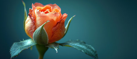 Beautiful orange rose on a dark green background. Close-up.の素材