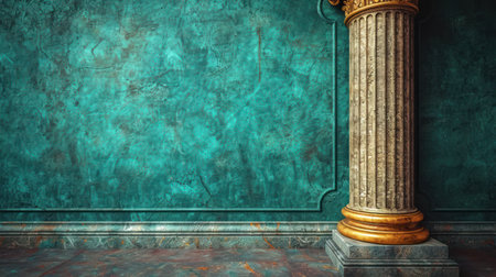 Luxury interior with column and turquoise wall. 3d renderの素材