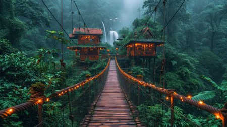 Wooden bridge in the rainforest at Doi Inthanon National Park, Chiang Mai, Thailandの素材