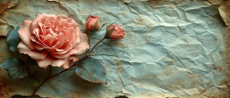 a pink rose sitting on top of a piece of paper next to another pink rose on top of a piece of paper that has been torn and has been placed on top of a piece of paper. .の素材