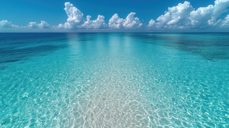 a body of water with some clouds in the sky and some water reflecting off of the water and the water surface is crystal blue and the water is very clear. .の素材