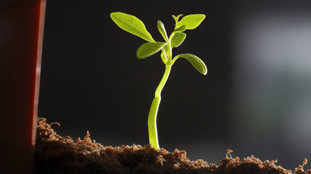 Green seedling illustrating concept of new life and eco-friendly livingの素材