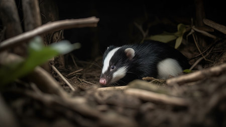 Cute black and white striped badger in the jungle. Thailandの素材