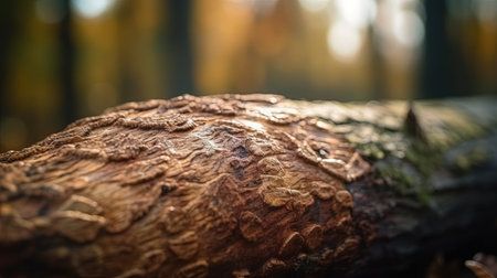 Close up of a fallen tree in autumn forest. Selective focus.の素材