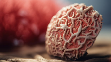 Strawberry ice cream on a wooden table, selective focus.の素材