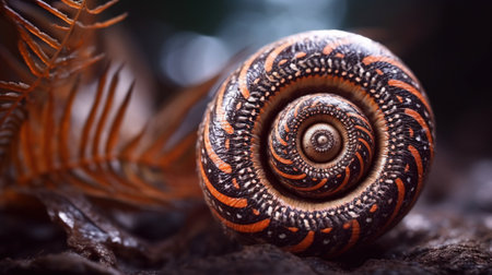 Close up of a snail shell in the nature. Shallow depth of fieldの素材