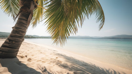 Coconut palm tree on the white sand beach in Thailand.の素材