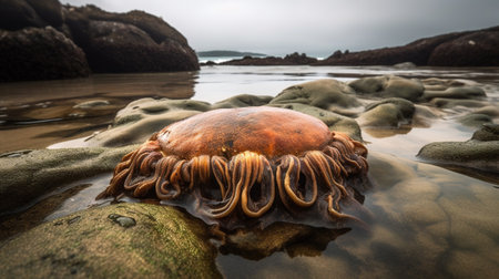 Jellyfish on the beach in Pembrokeshire, Walesの素材