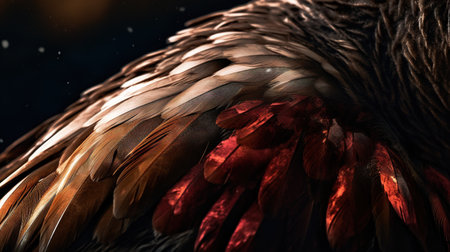Close-up of the feathers of an eagle on a dark backgroundの素材