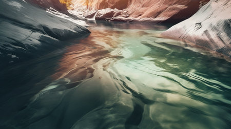 Canyon with turquoise water and snow in the mountains.の素材