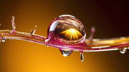 Water drop on the stem of a plant with red and yellow colorsの素材
