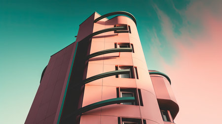 Modern apartment building exterior. 3d rendering toned image double exposureの素材