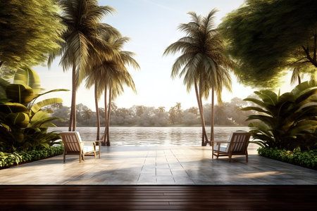 Swimming Pool And Terrace Of The Blur Nature Background Conceptの素材