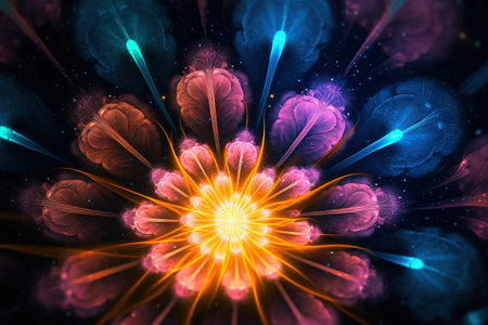 Abstract fractal. Fractal art background for creative design. Decoration for wallpaper, desktop, poster, cover booklet. Print for clothes, t-shirt. Creative illustration for designの素材