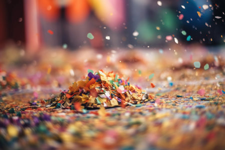 Colorful confetti on the floor as a background. Shallow depth of fieldの素材