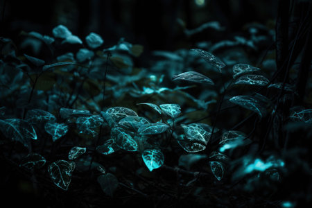 abstract nature background of leaf texture in dark forest with selective focusの素材