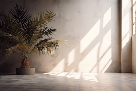 Modern interior with palm tree and sunlight. 3d rendering, mock upの素材
