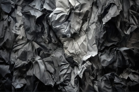 Black crumpled paper background. Crumpled paper background.の素材