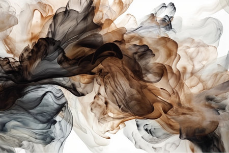 Black and brown smoke on a white background. Background for design.の素材