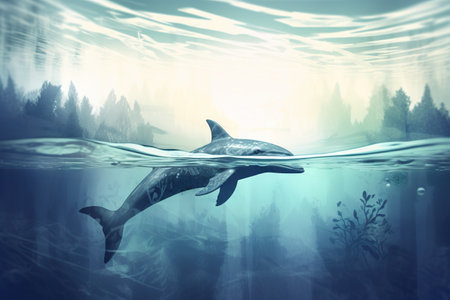 Dolphin swimming in the sea. Underwater world. 3d renderingの素材