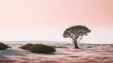 Tree in the sand dunes at sunset. 3d illustration.の素材
