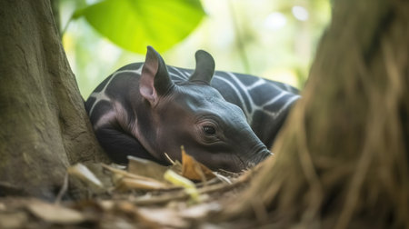 Baby Tapir (Tapirus terrestris) in the jungleの素材