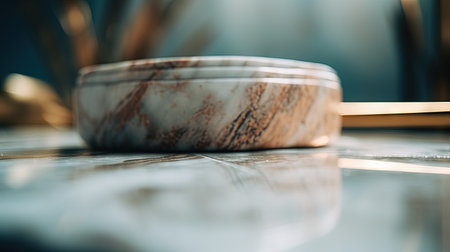 Close-up of a marble countertop in a modern kitchen.の素材
