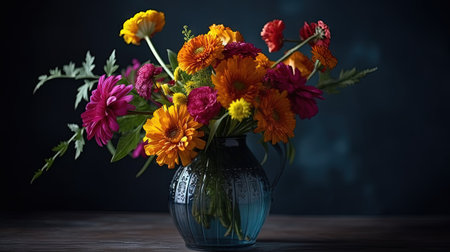 Colorful bouquet of chrysanthemums in vaseの素材