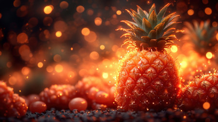 Pineapple fruit with bokeh effect. 3d renderingの素材