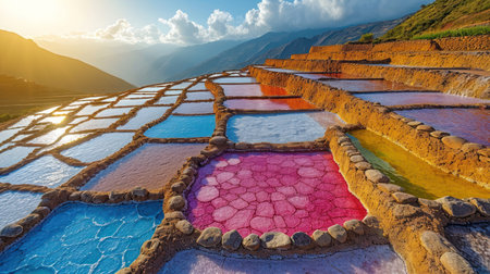 Salt evaporation ponds in Cusco, Peru, South Americaの素材