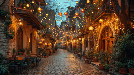 Street in Prague, Czech Republic. Christmas decoration in old city center.の素材