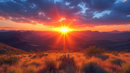 Sunset in the desert. 3d render. Computer graphics.の素材