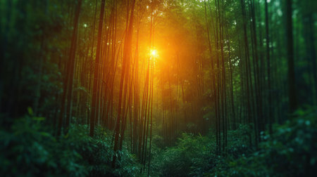 Bamboo forest with sunlight in the morning, Bamboo forest backgroundの素材