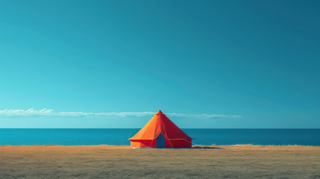 Red tent on the beach. Conceptual image. 3d renderingの素材