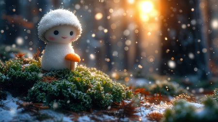 Snowman in the winter forest. Christmas and New Year concept.の素材