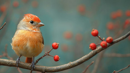Male Redfinch (Carduelis carduelis) perched on a branchの素材
