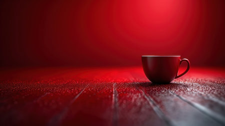 Cup of coffee on a red background. 3D illustration.の素材