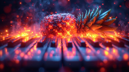 Pineapple virus on a computer keyboard, 3d illustration.の素材