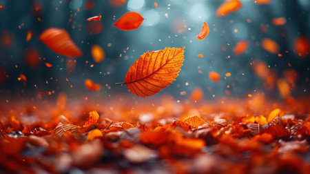 Autumn leaves in the forest. Fall background. 3d renderingの素材
