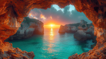 Beautiful sunset over the ocean in Algarve, Portugal.の素材