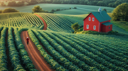 Rural landscape with red house in the middle of a vineyardの素材